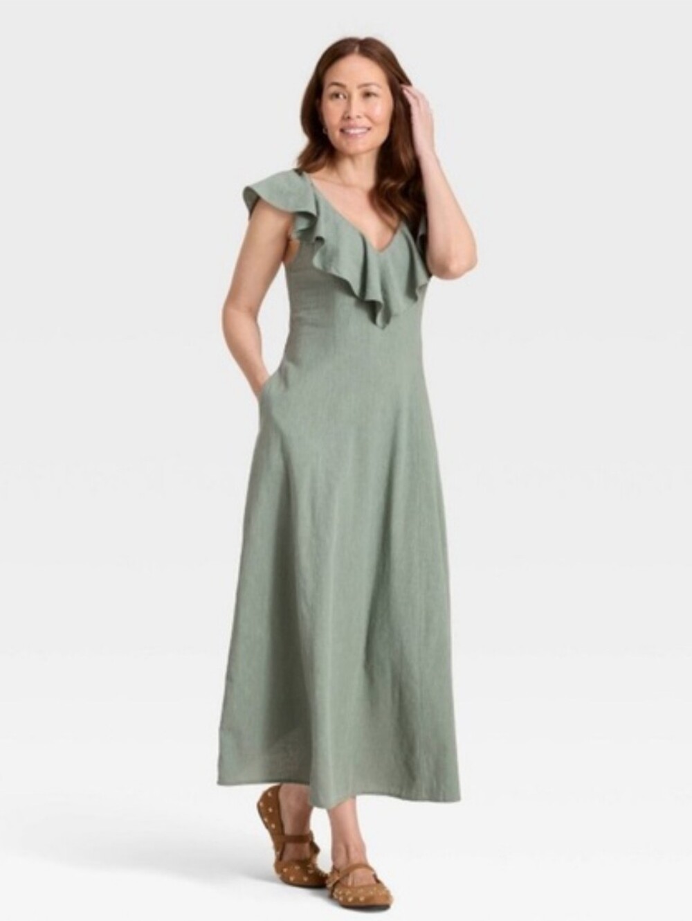 Universal Thread Ruffled Maxi A-Line Dress Size Large
